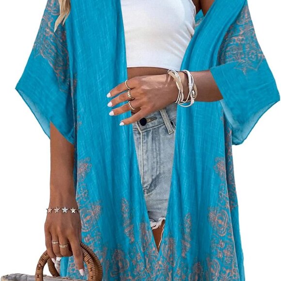 Jewelry - Women's Kimono Swimsuit Coverups Beach Floral Casual Cardigan Bathing Suit Cover
